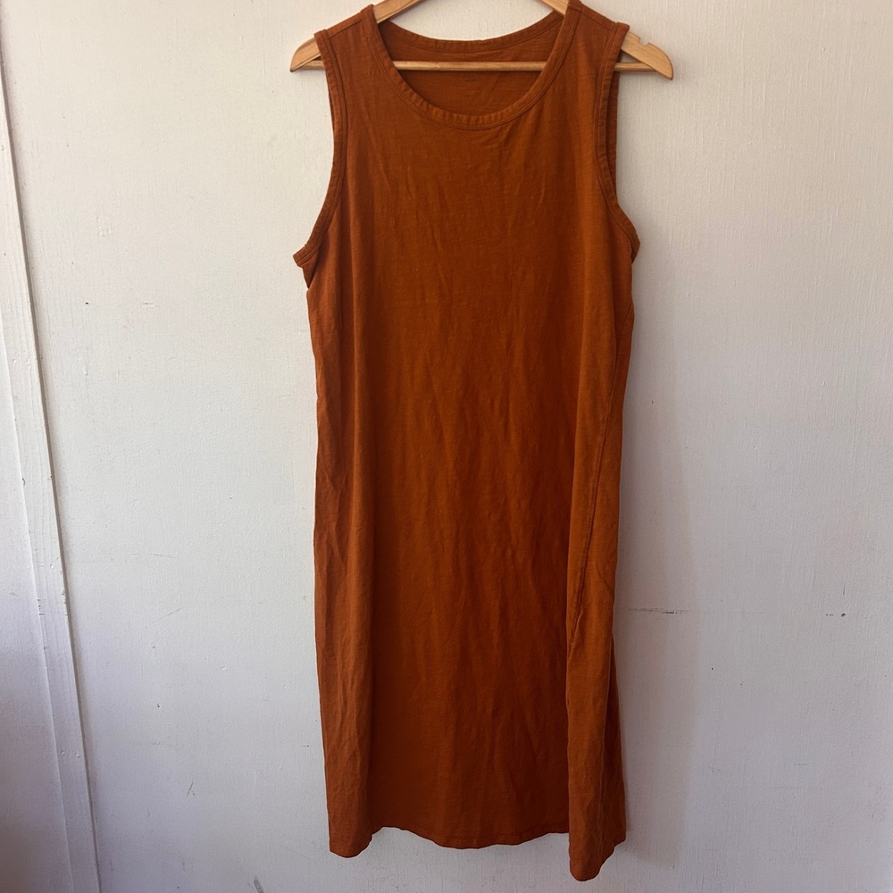 Daily Ritual Tank Dress Womens L Orange Cotton Midi Sleeveless Shift Minimalist
